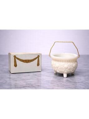 Avon 1970s Cotillion Perfumed Skin Softener Milk Glass Bowl W/Box, 3x2.75”